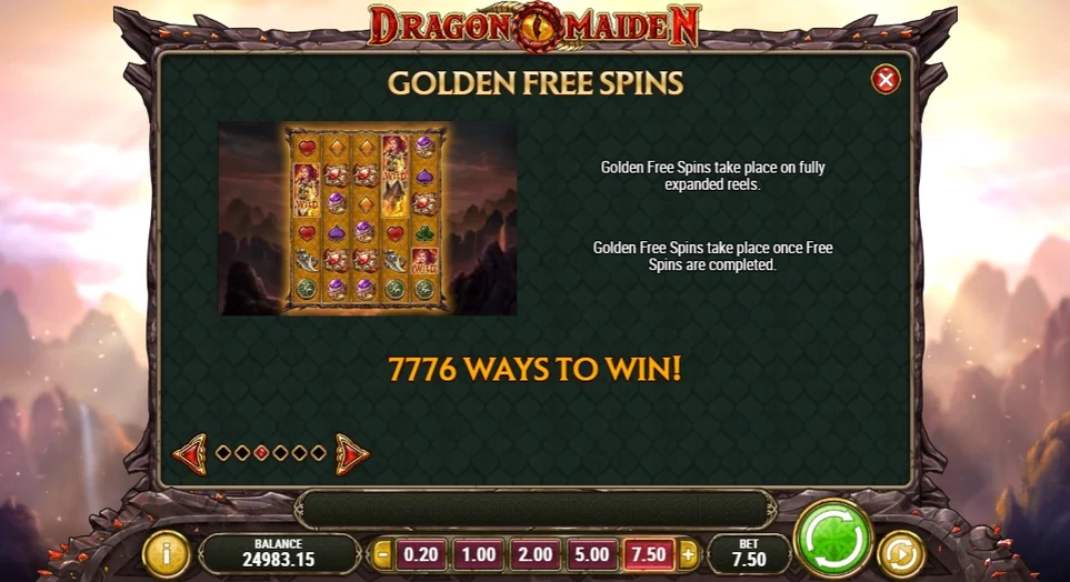 View Golden Free Spins popup.